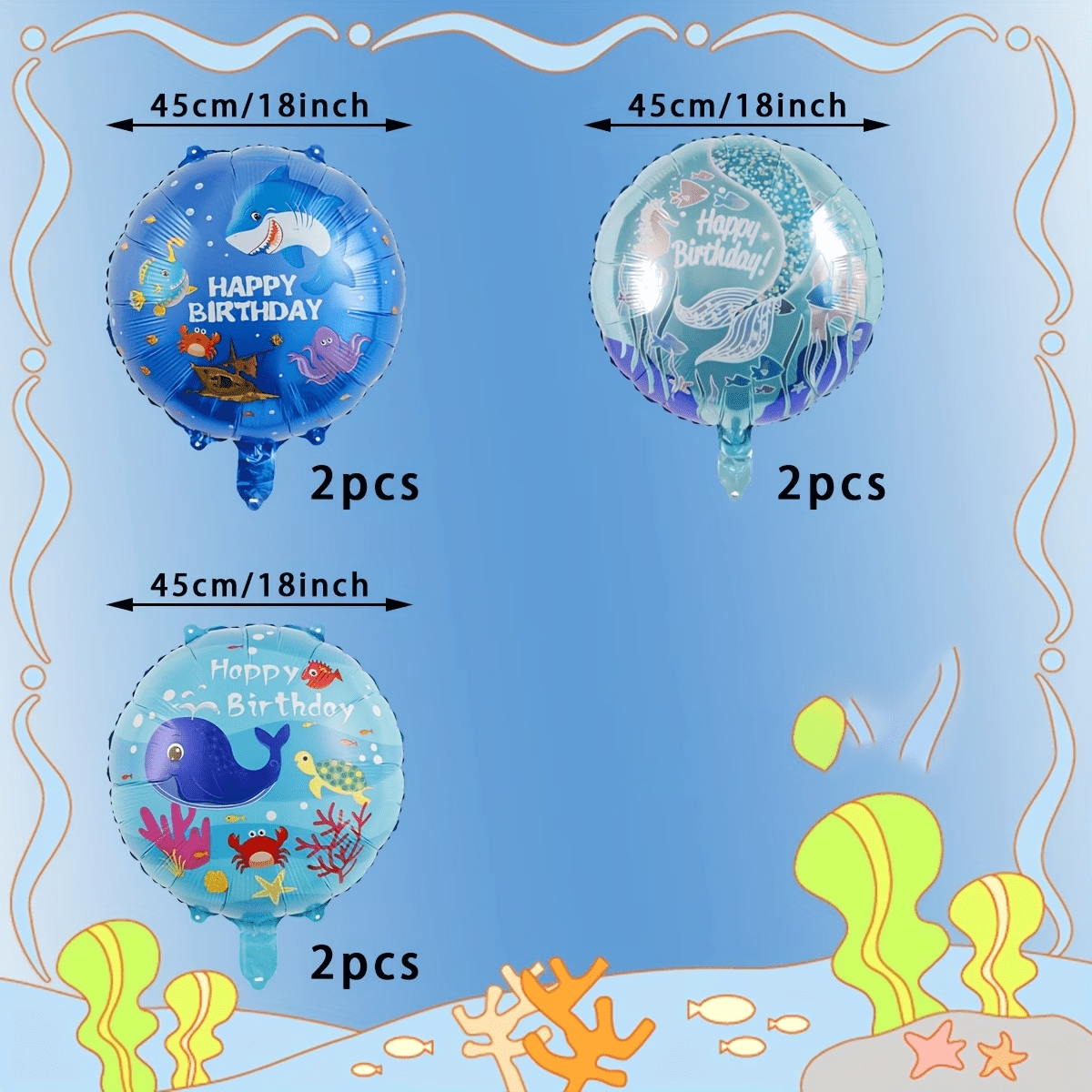 6pcs Ocean Theme Party Balloon - Marine Aquarium Decorations บทวิจารณ์และราคา