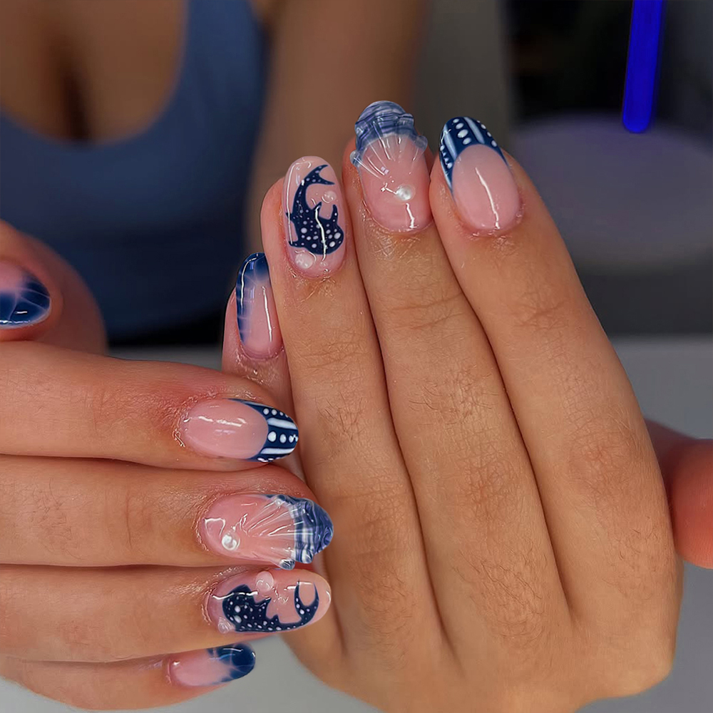 24pcs Almond 3d gel nails Whal - Marine Aquarium Decorations บทวิจารณ์และราคา