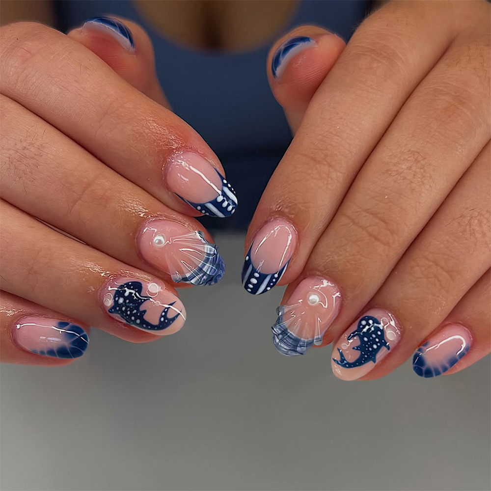 24pcs Almond 3d gel nails Whal - Marine Aquarium Decorations บทวิจารณ์และราคา