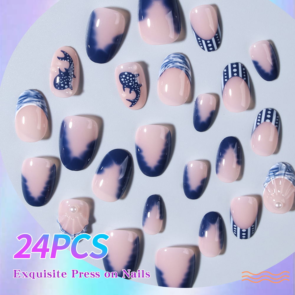 24pcs Almond 3d gel nails Whal - Marine Aquarium Decorations บทวิจารณ์และราคา