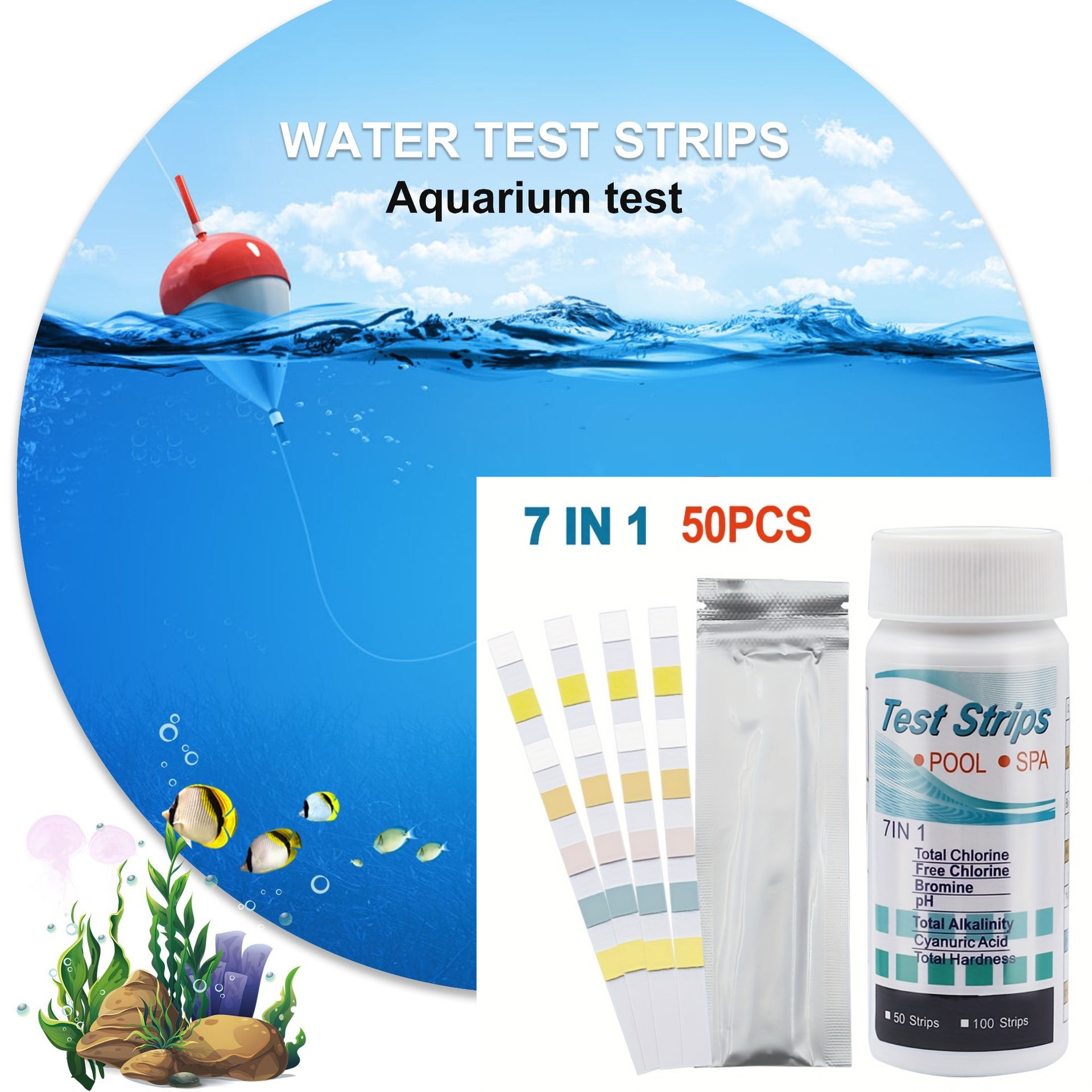7-in-1 50/100pcs Swimming Pool - Marine Aquarium Water Testing บทวิจารณ์และราคา