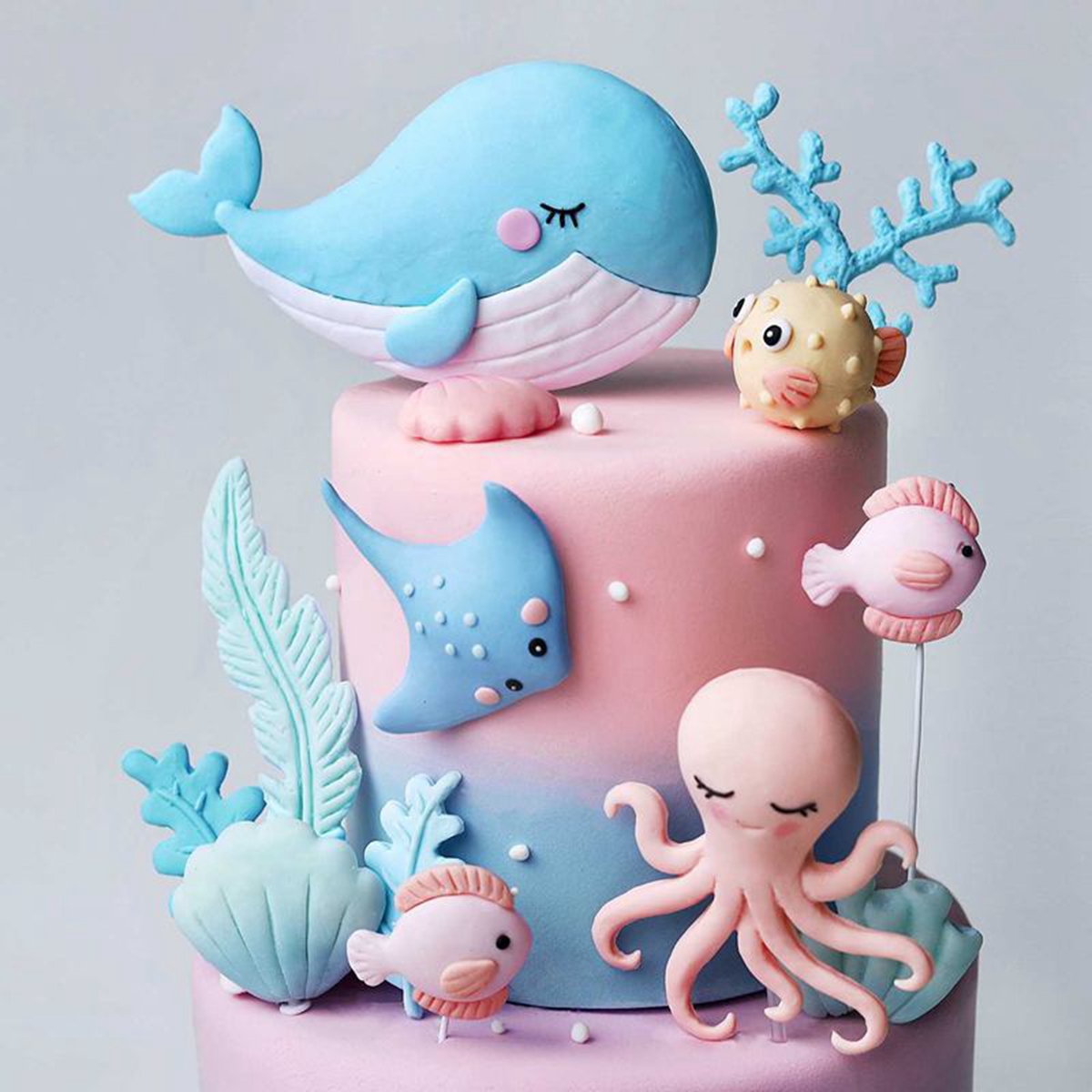 Ocean Octopus Whale Cake Decor - Marine Aquarium Decorations บทวิจารณ์และราคา